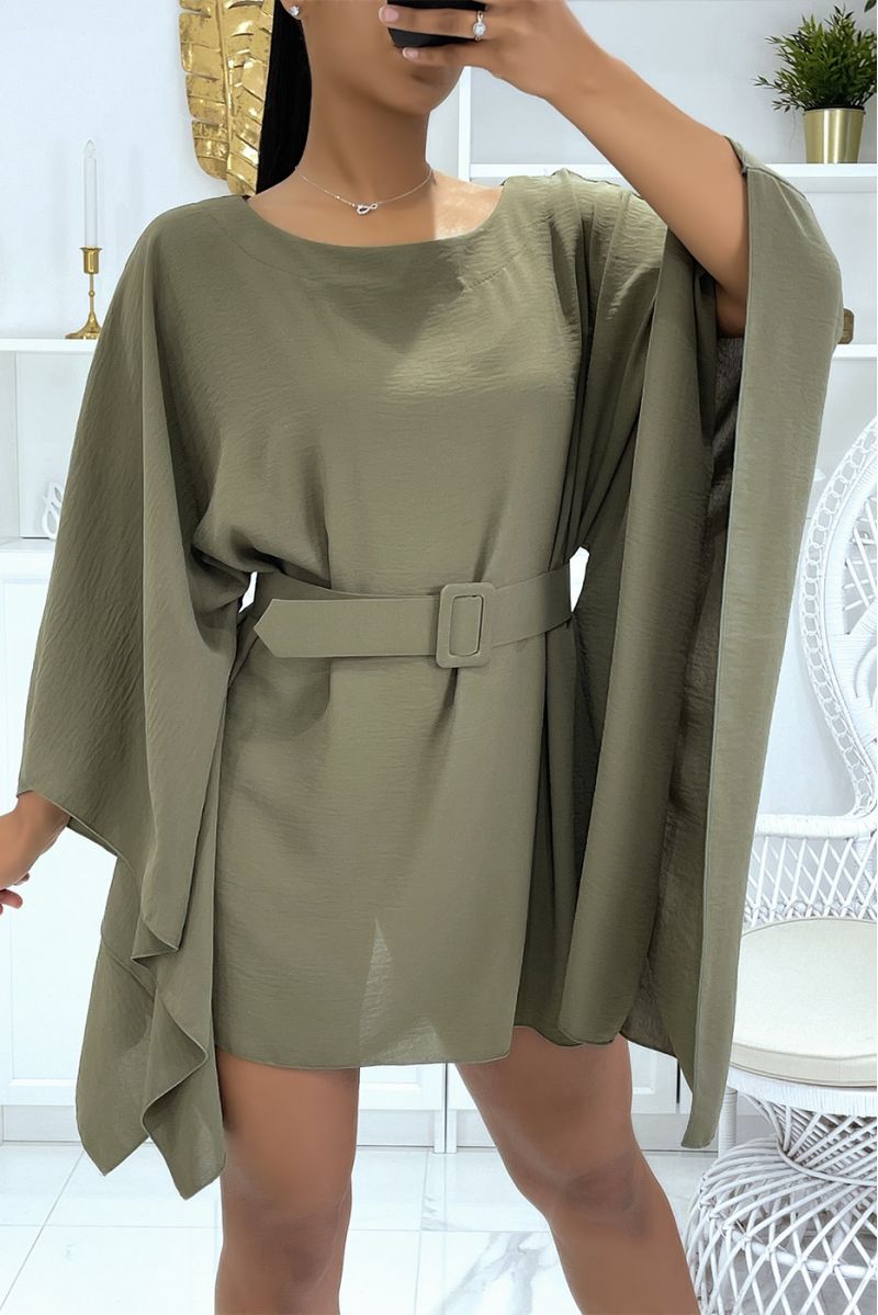 Khaki tunic with belts and super trendy batwing sleeves - 1