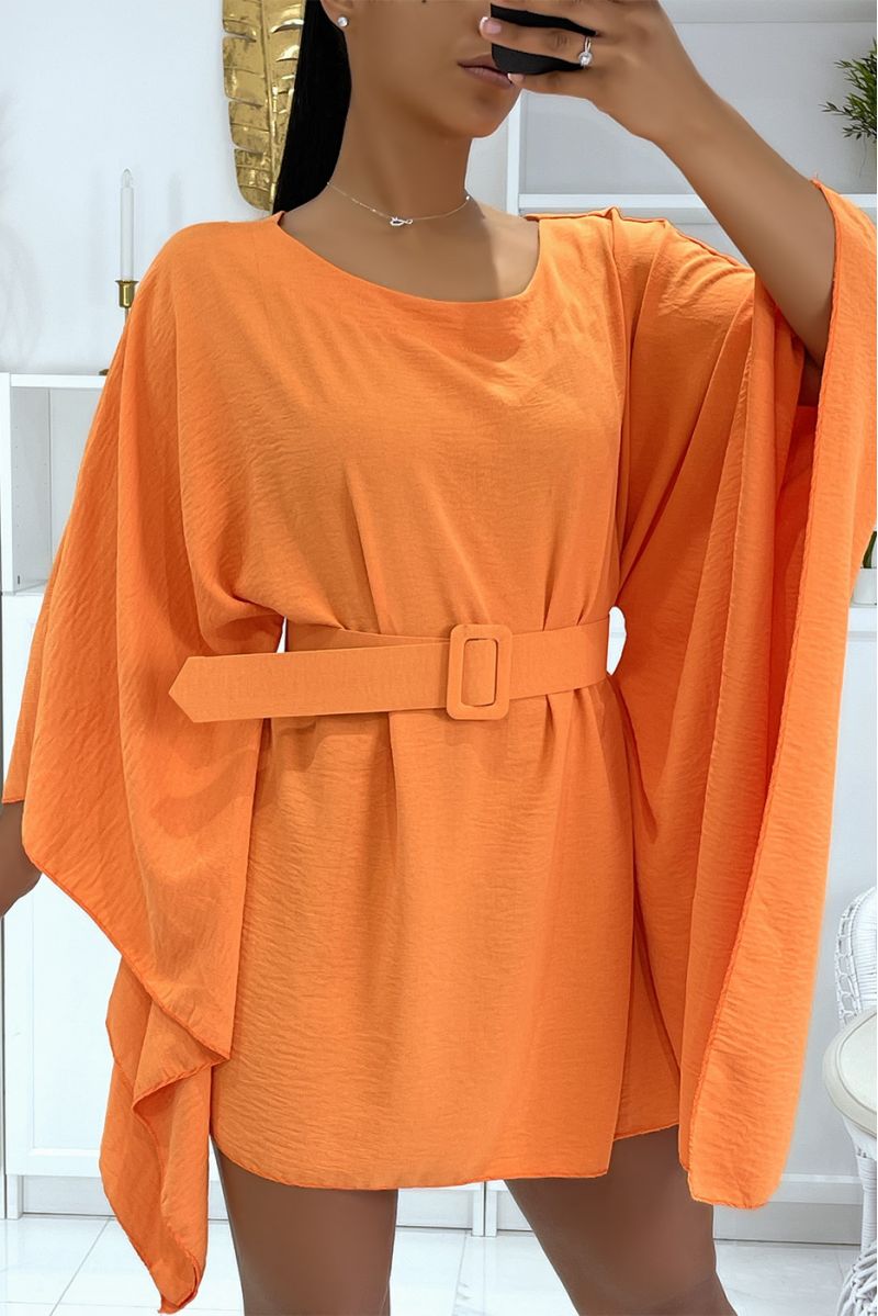 Orange tunic with belts and super trendy batwing sleeves - 1