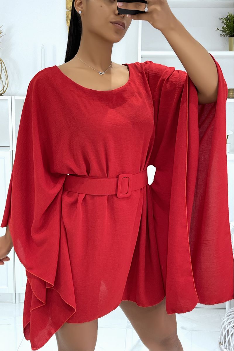 Red tunic with belts and super trendy batwing sleeves - 1
