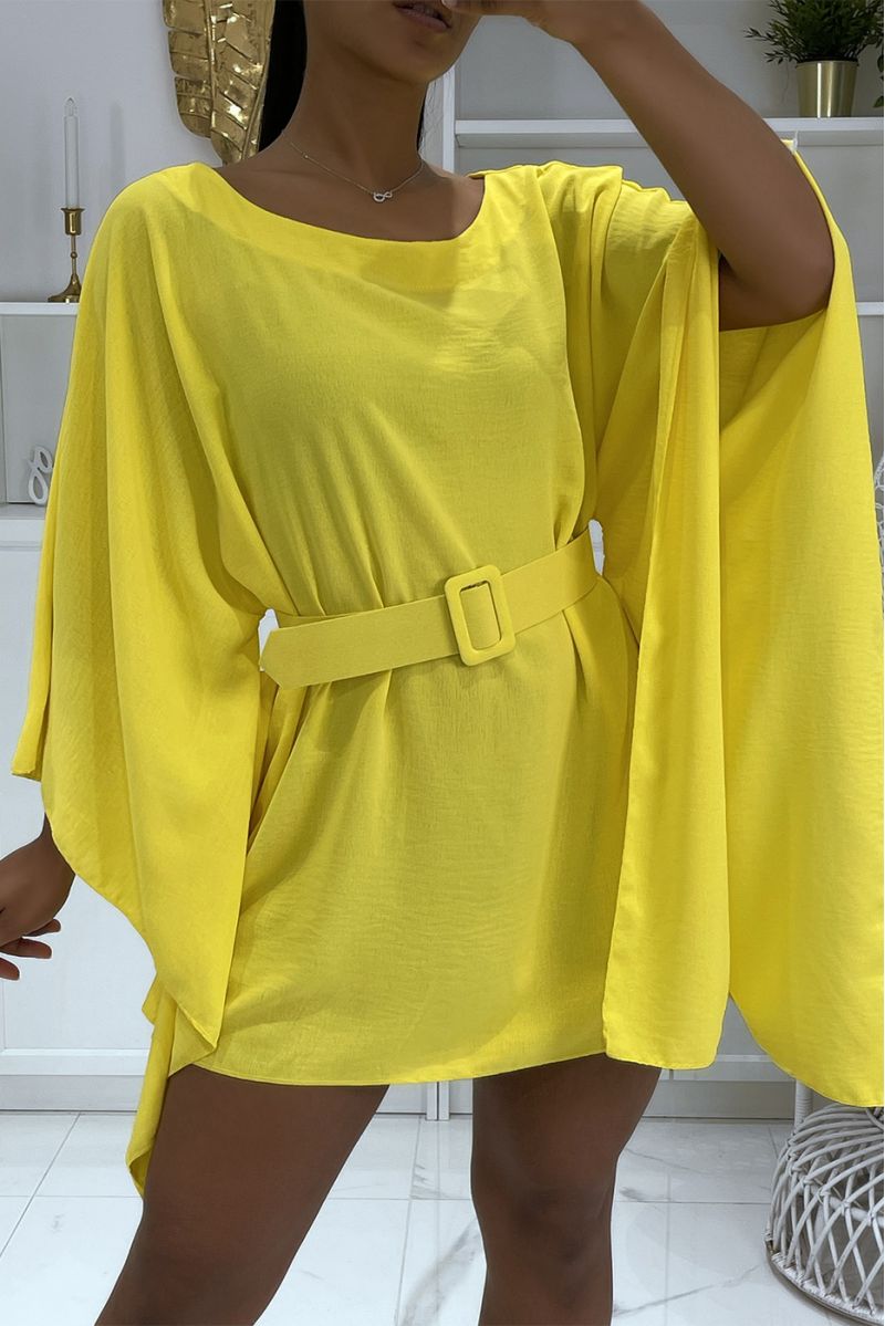 Yellow tunic with belts and super trendy batwing sleeves - 1