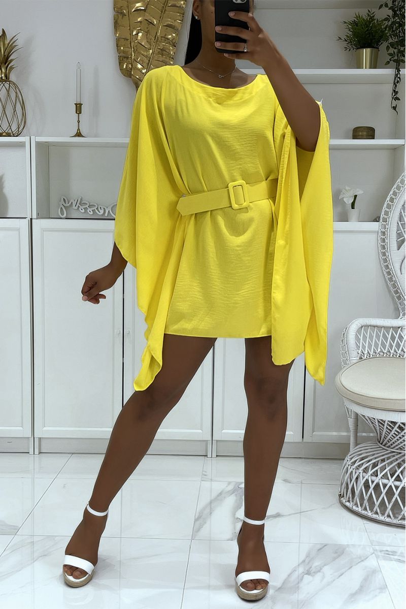 Yellow tunic with belts and super trendy batwing sleeves - 3