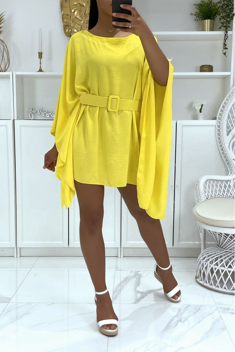 Yellow tunic with belts and super trendy batwing sleeves - 4