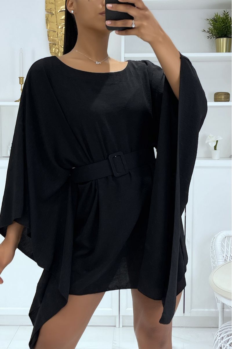 Black tunic with belts and super trendy batwing sleeves - 1