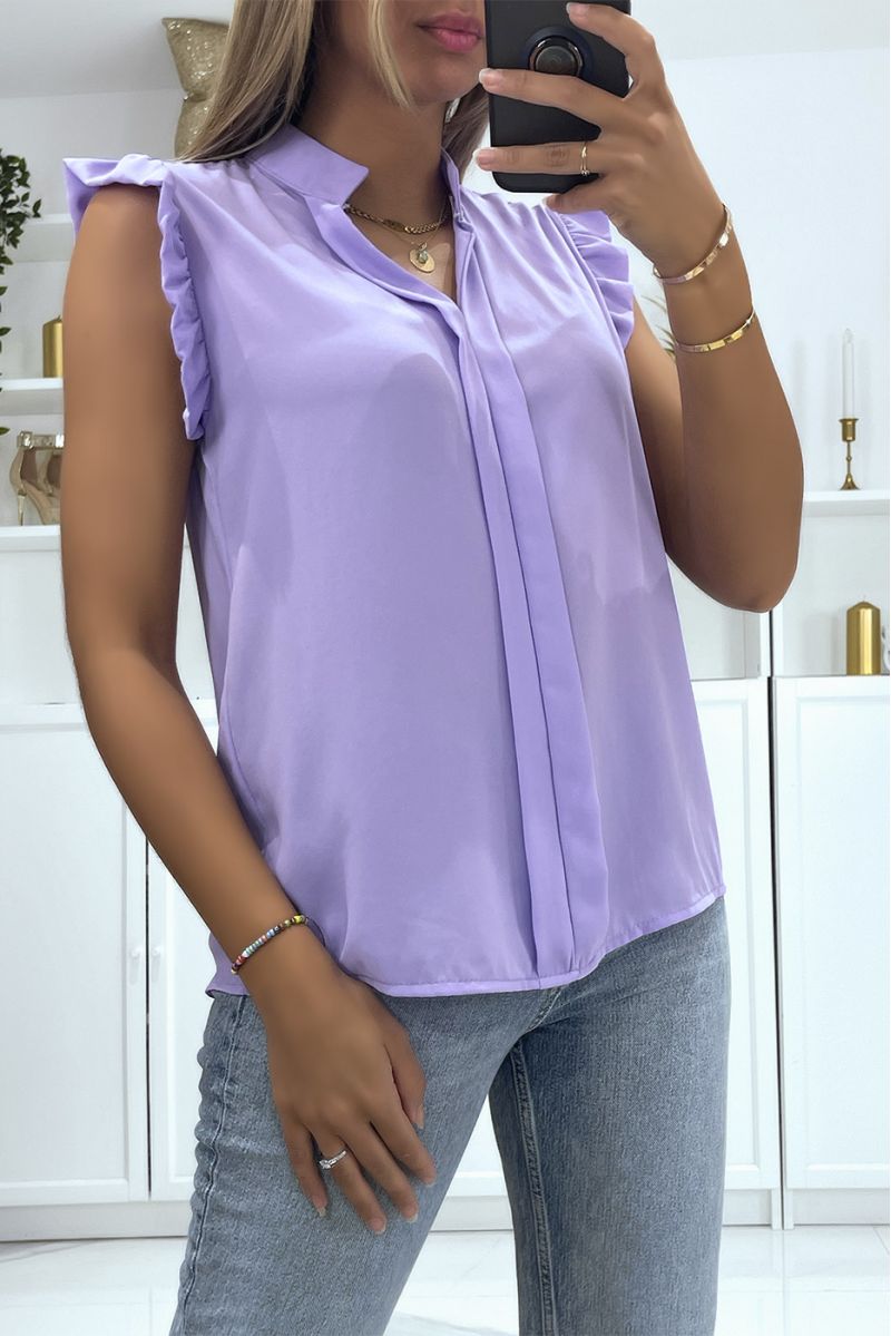 Top en voile transparent lilas avec bande au centre du top et col V - 1