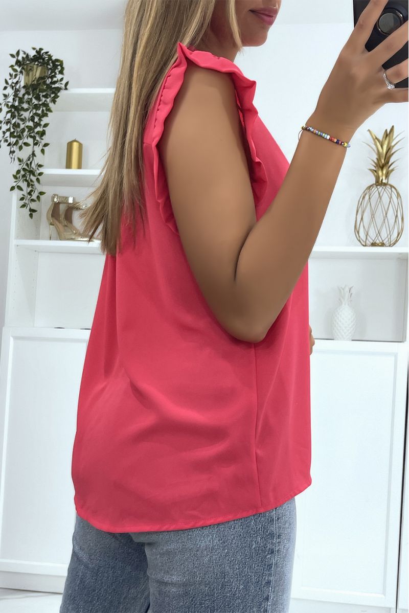 Top en voile transparent fuchsia avec bande au centre du top et col V - 3