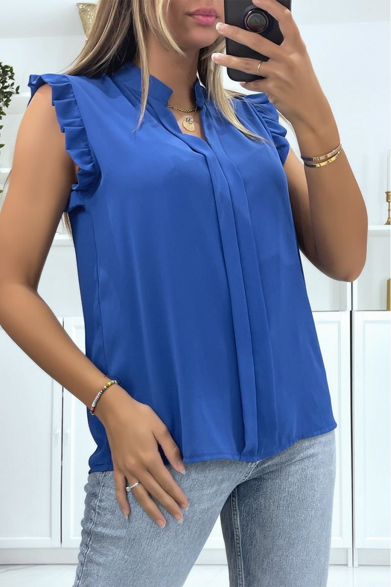 Top in royal transparent veil with band in the center of the top and V-neck - 1