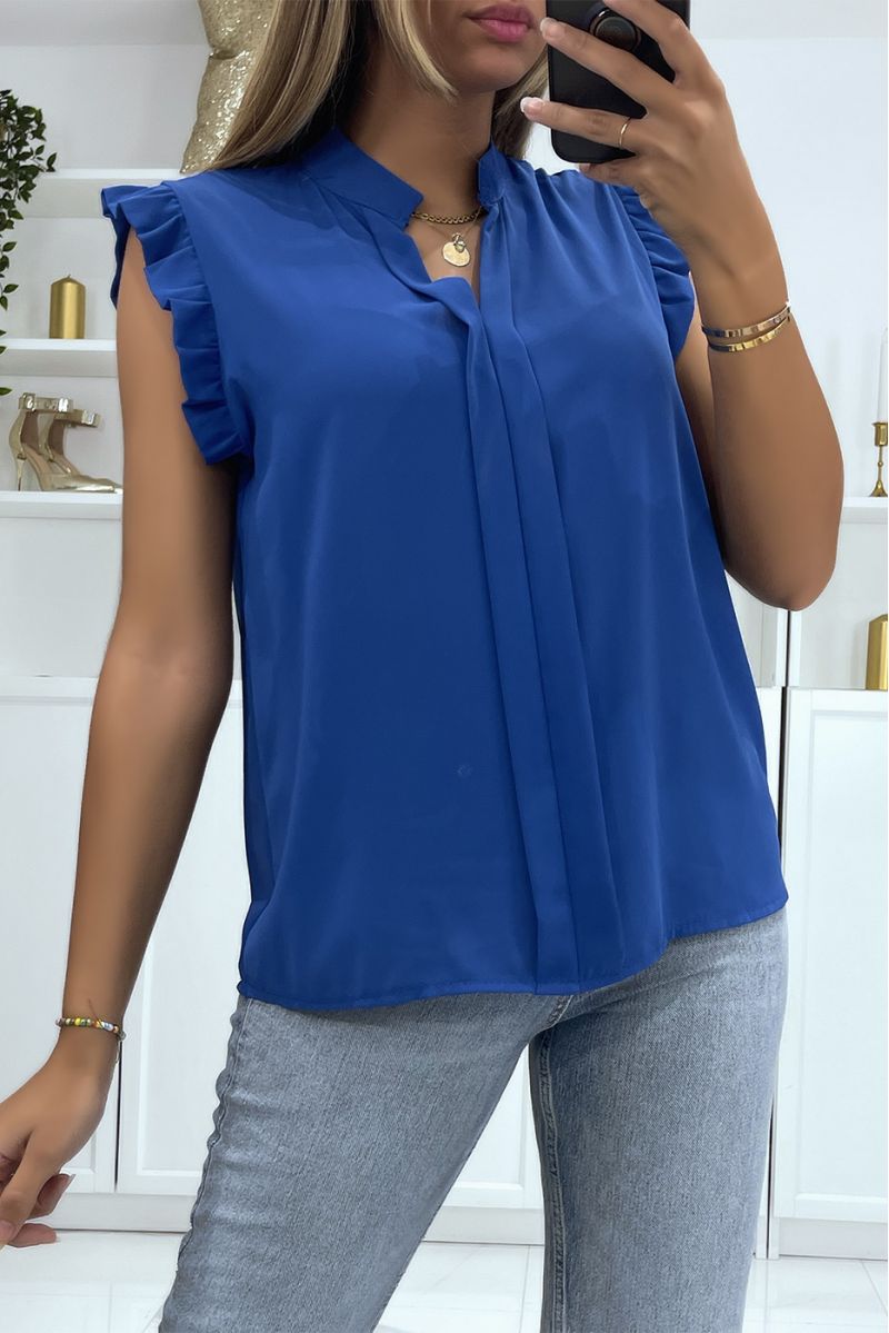 Top in royal transparent veil with band in the center of the top and V-neck - 2