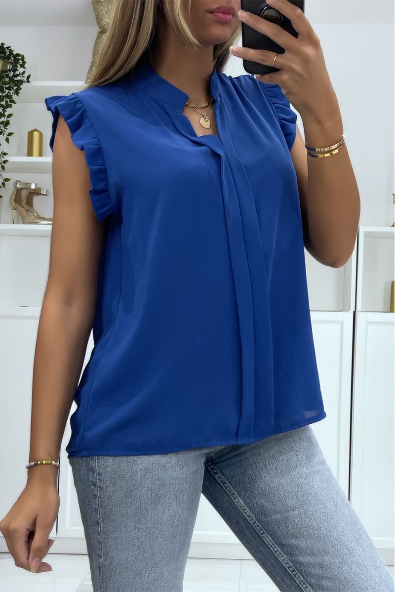Top in royal transparent veil with band in the center of the top and V-neck - 3