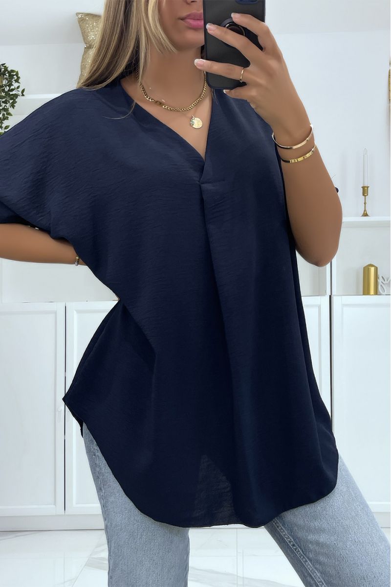 Navy oversized top in solid color with V-neck and batwing effect sleeves - 2