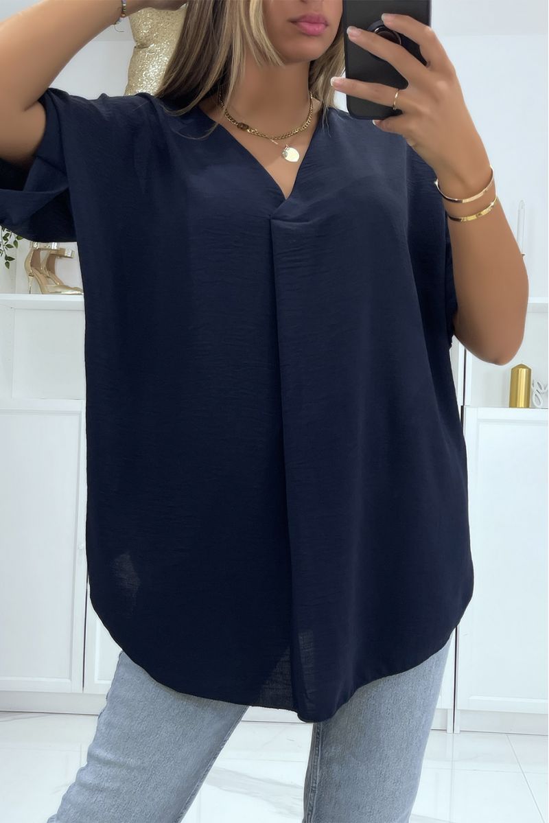 Navy oversized top in solid color with V-neck and batwing effect sleeves - 3