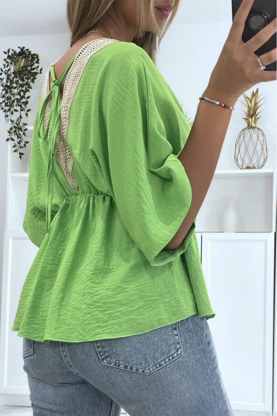 Top anis à détails au fil dorée style orient élastique à la taille