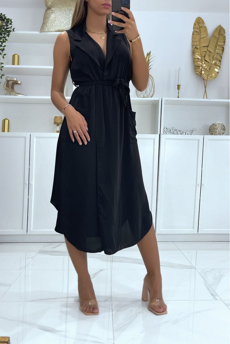 Black wrap dress with belt and pockets - 2