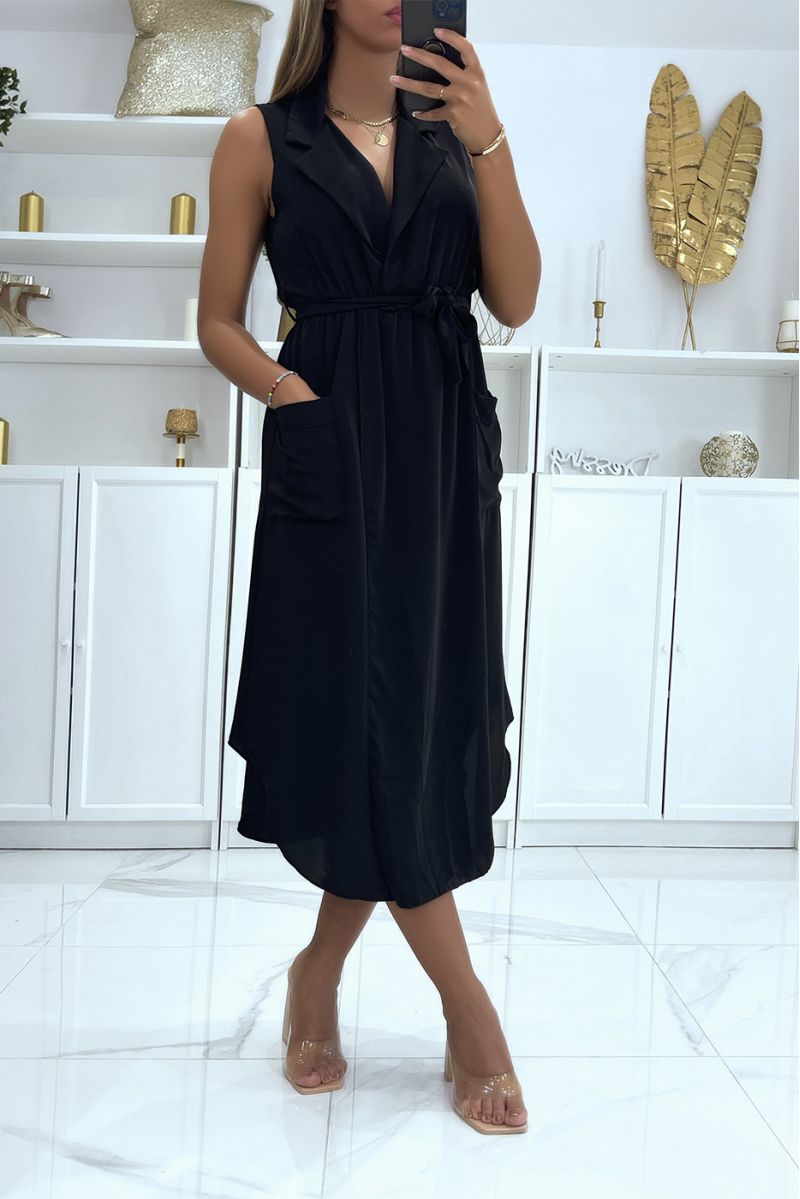 Black wrap dress with belt and pockets - 3