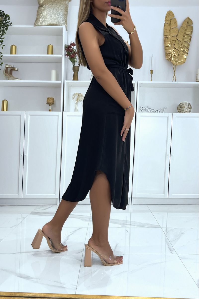 Black wrap dress with belt and pockets - 4