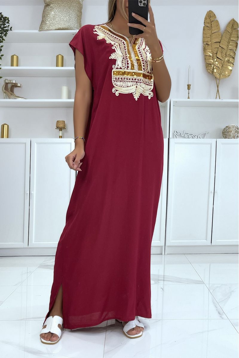 Long dress, mustard djellaba with sequined details and oriental pattern with gold thread