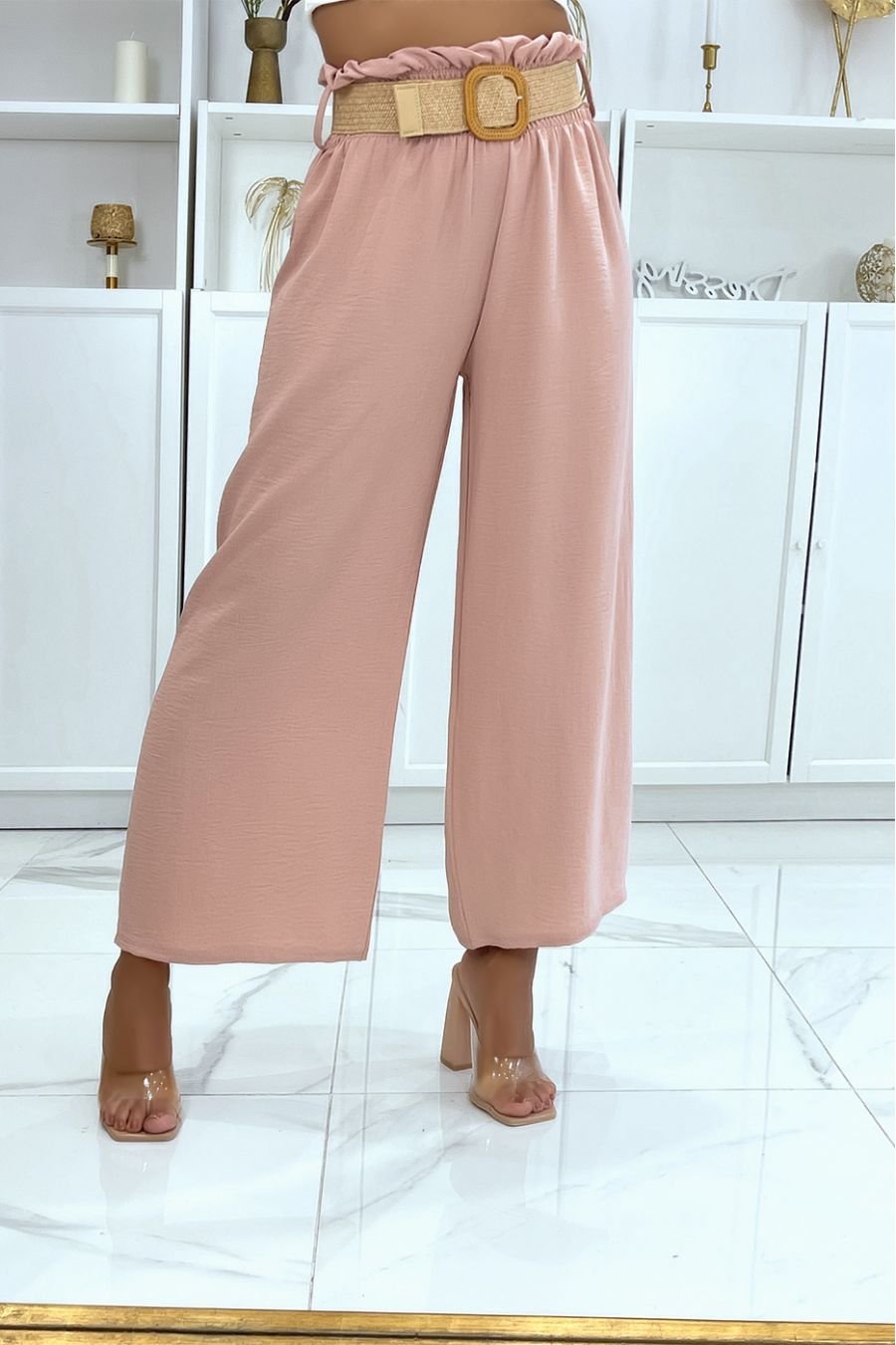 Pantalon Femme Patte D'Éléphant - Taille Élastique 4 Poches - Polyester/Spandex Pour Bureau Et Sport