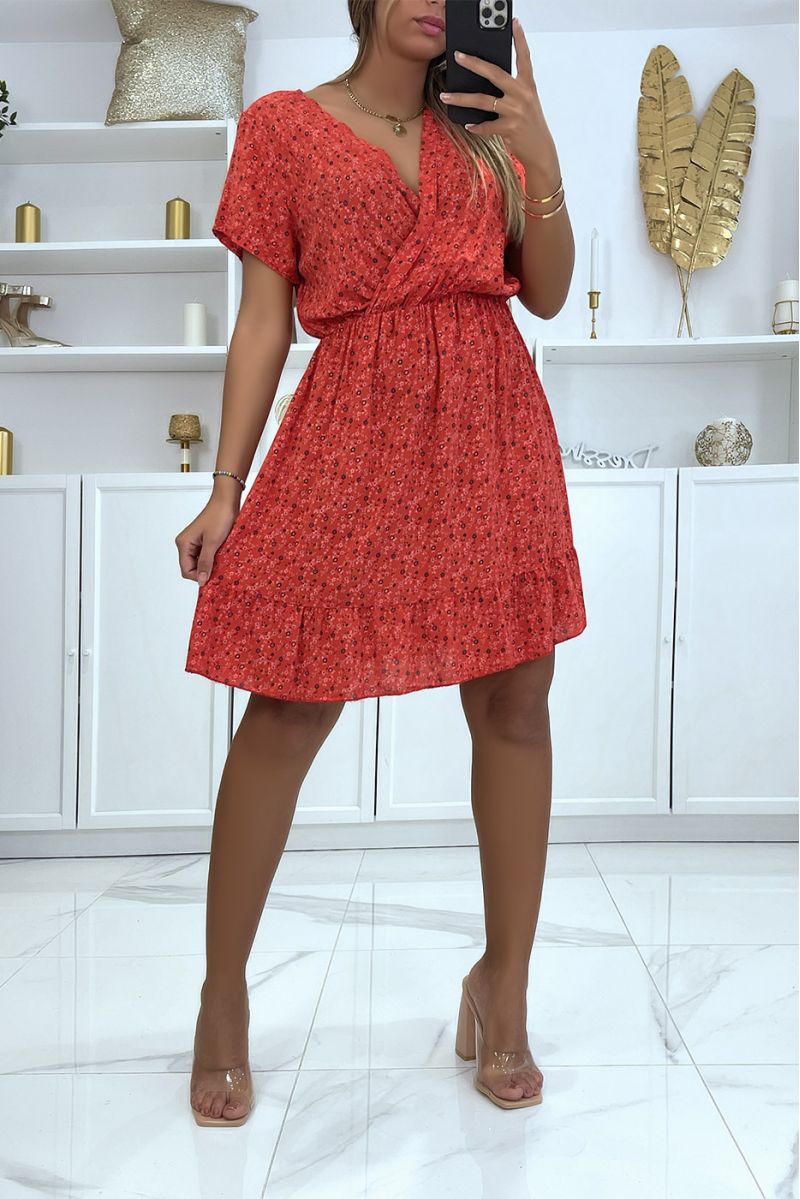 Red floral skater wrap dress fitted at the waist - 2