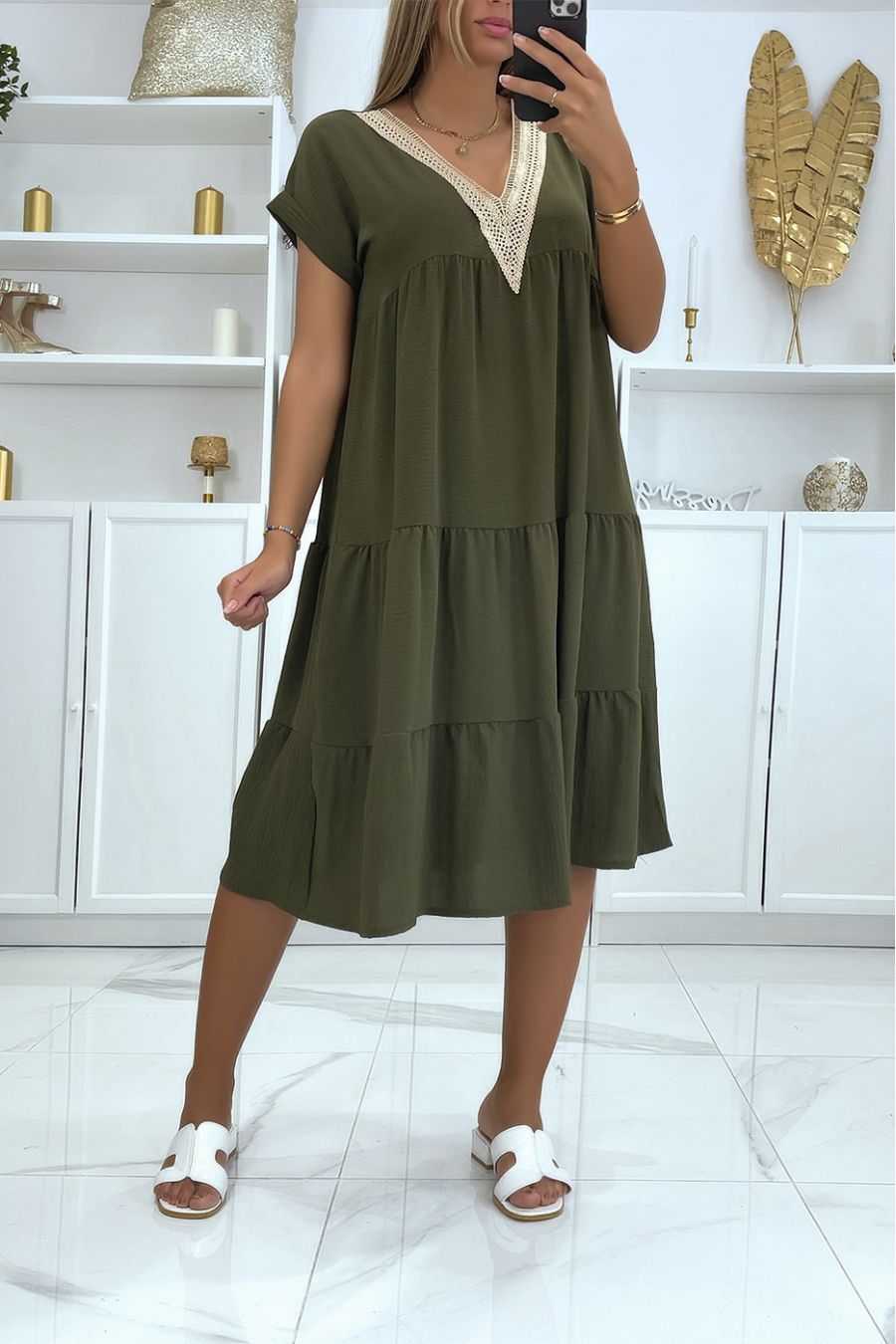 Robe verte best sale col v