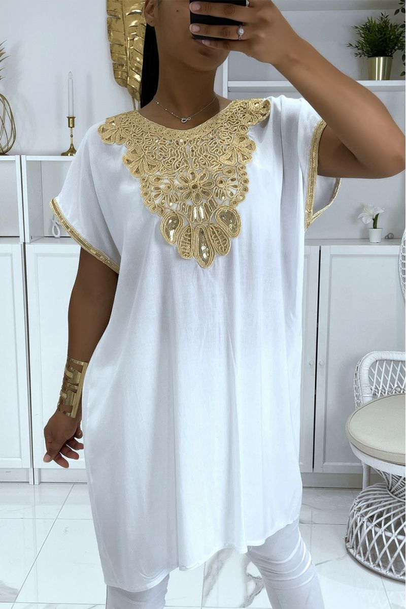 White moroccan collar tunic with sublime sequined accessory - 1