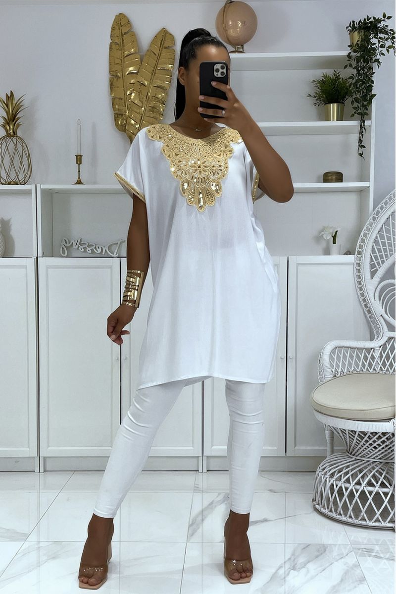 Witte Marokkaanse kraagtuniek met sublieme lovertjesaccessoire - 3
