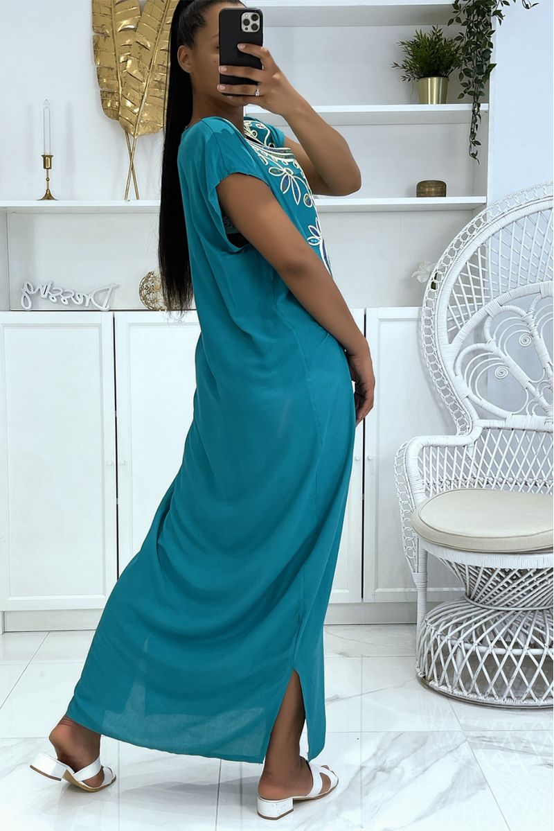 Long duck djellaba with pretty oriental pattern adorned with rhinestones - 2
