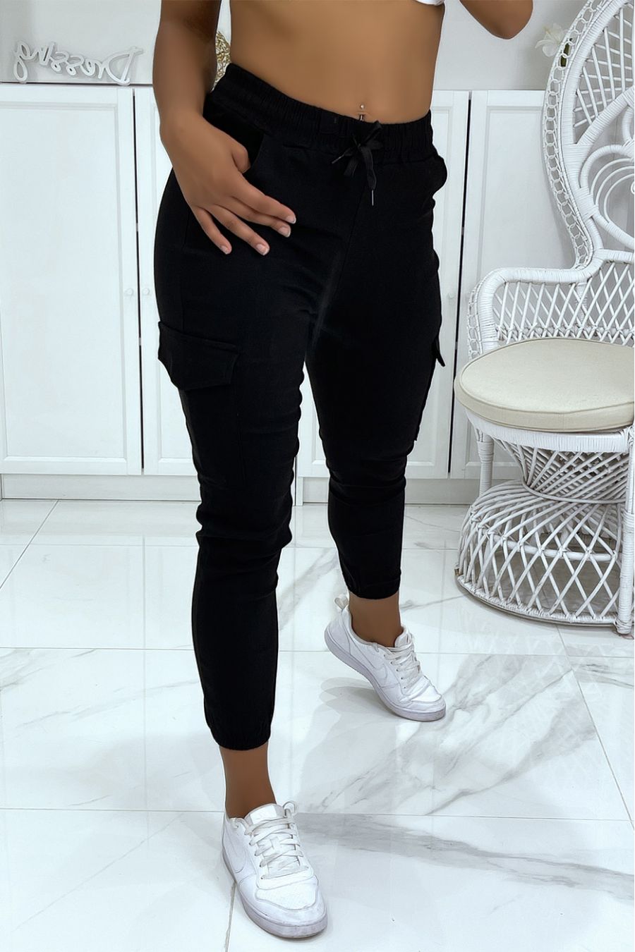 Black stretch cargo pants HL-478 - 2