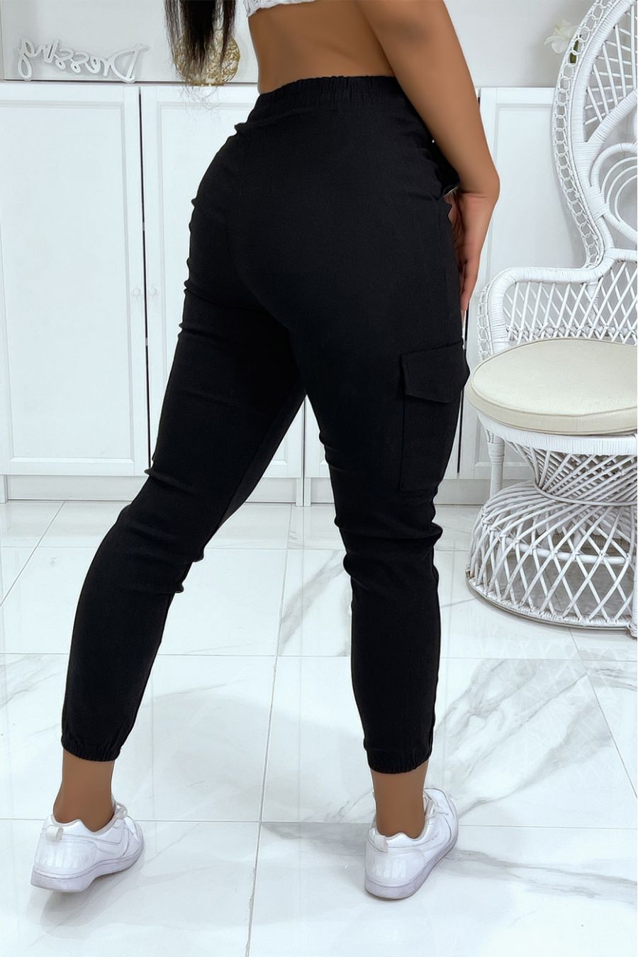 Pantalon cargo noir en stretch HL-478 - 3