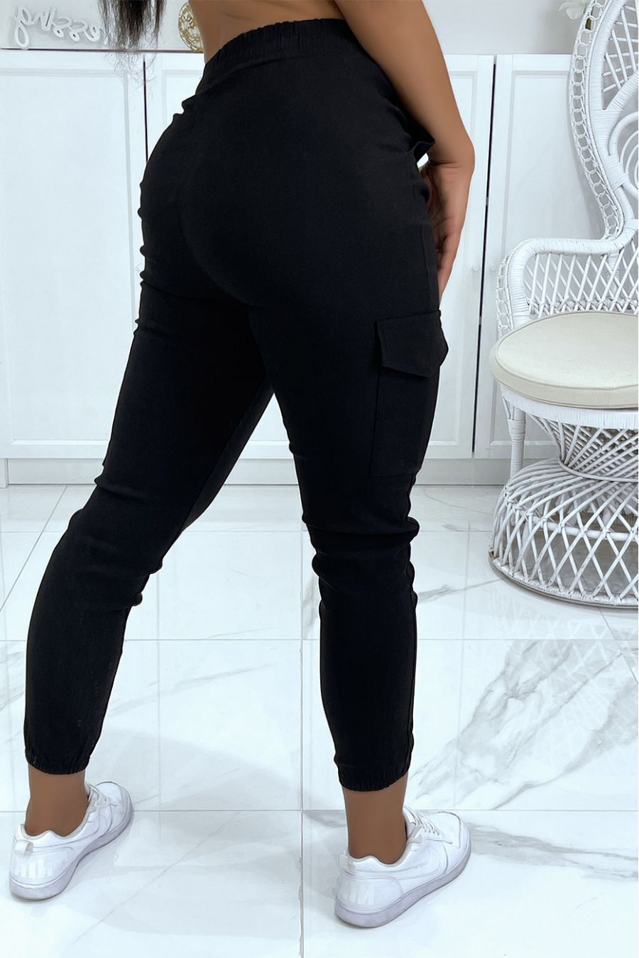 Pantalon cargo noir en stretch HL-478 - 6
