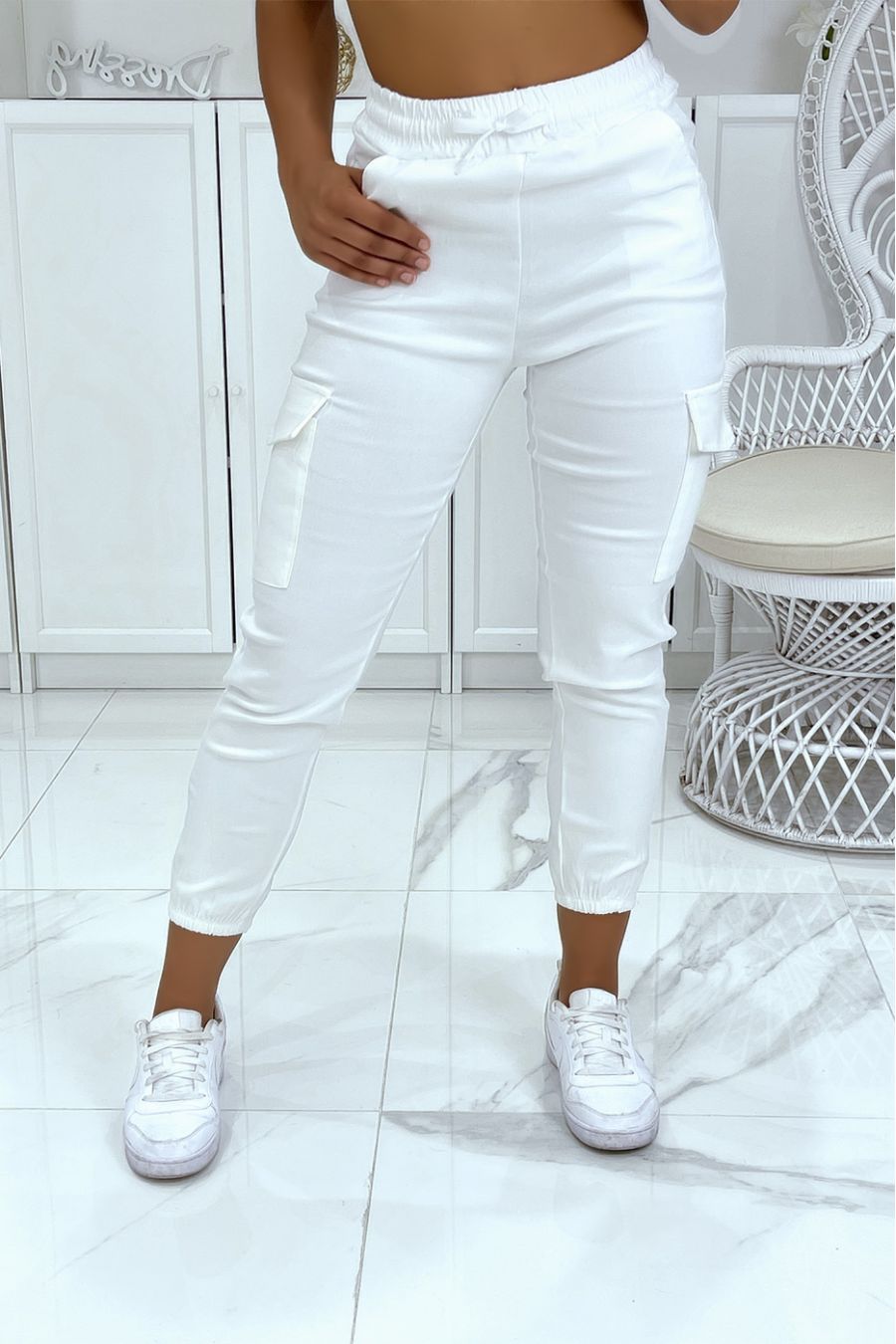 White stretch cargo pants HL-478 - 1