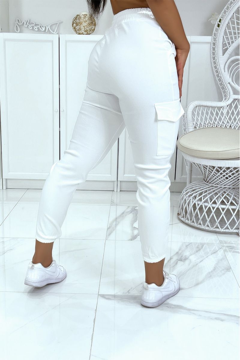 Pantalon cargo blanc en stretch HL-478 - 3