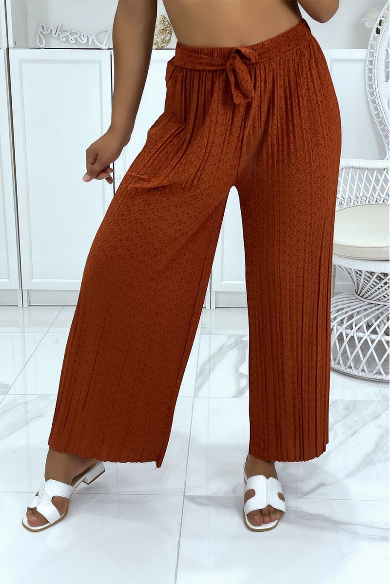 Cognac pleated palazzo pants with pretty pattern - 1