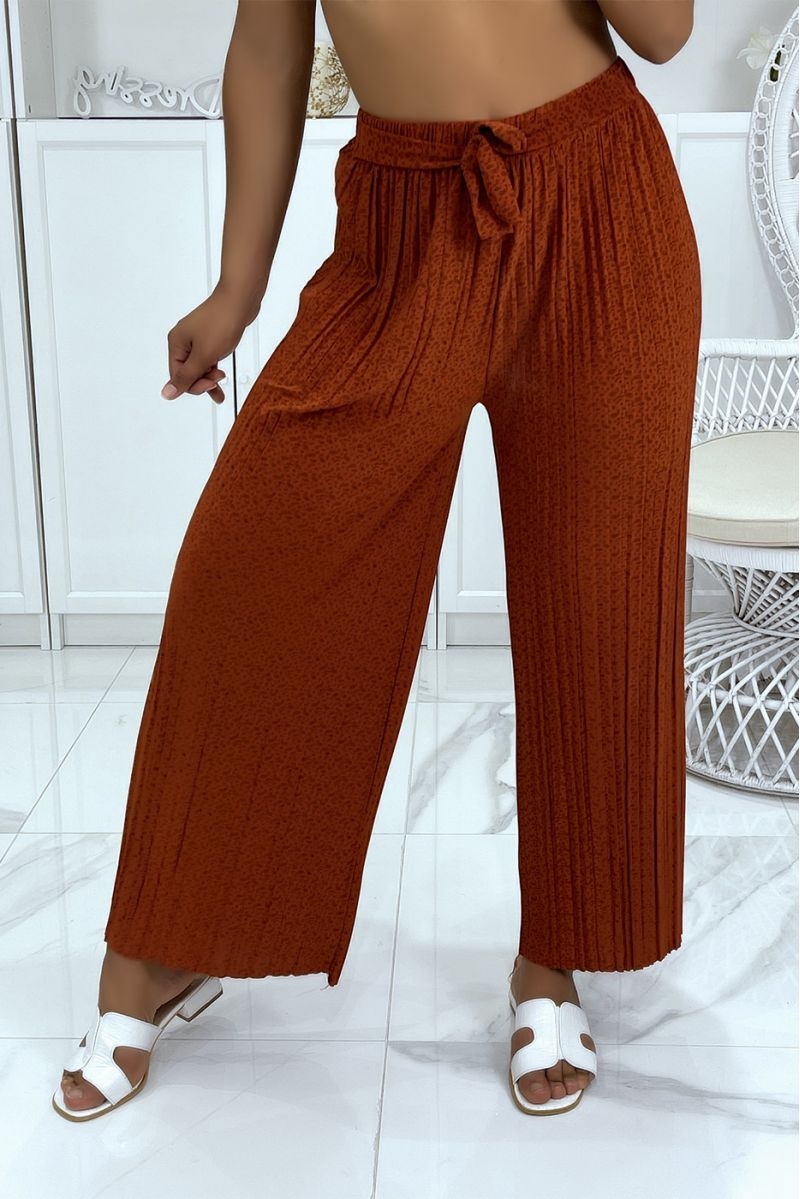 Cognac pleated palazzo pants with pretty pattern - 2