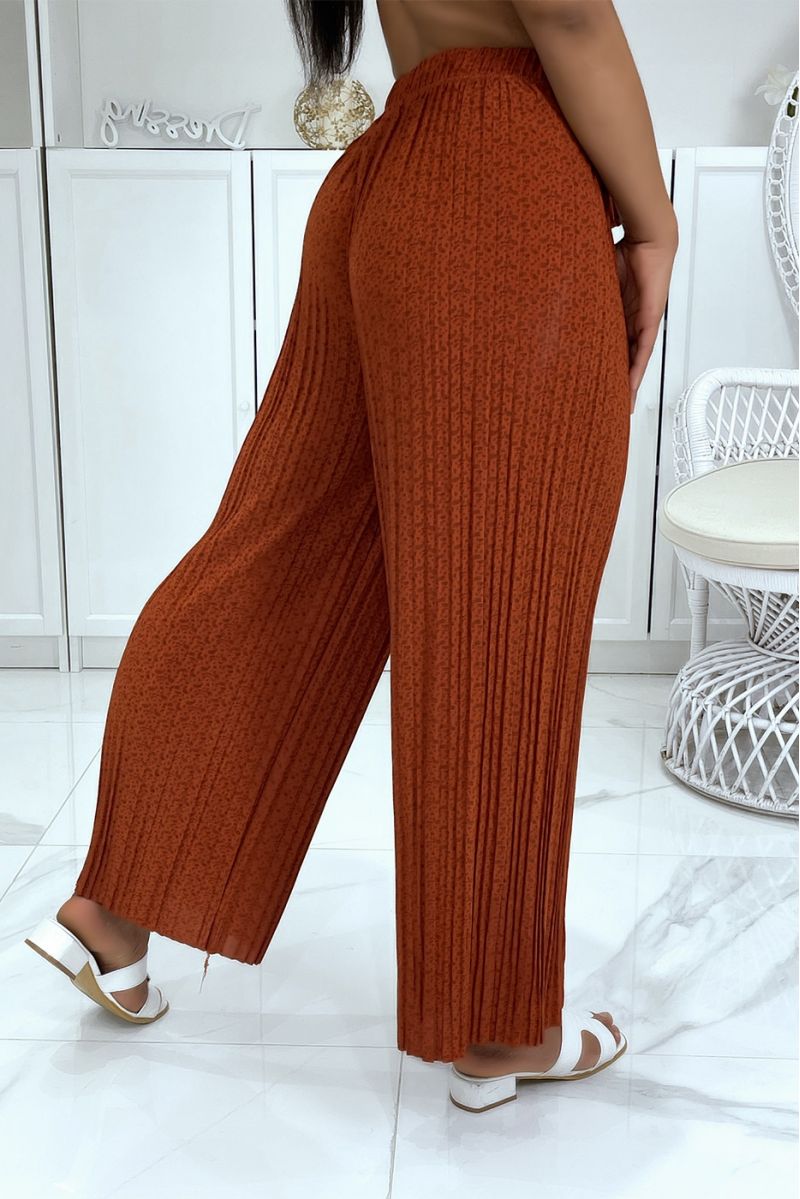 Cognac pleated palazzo pants with pretty pattern - 4