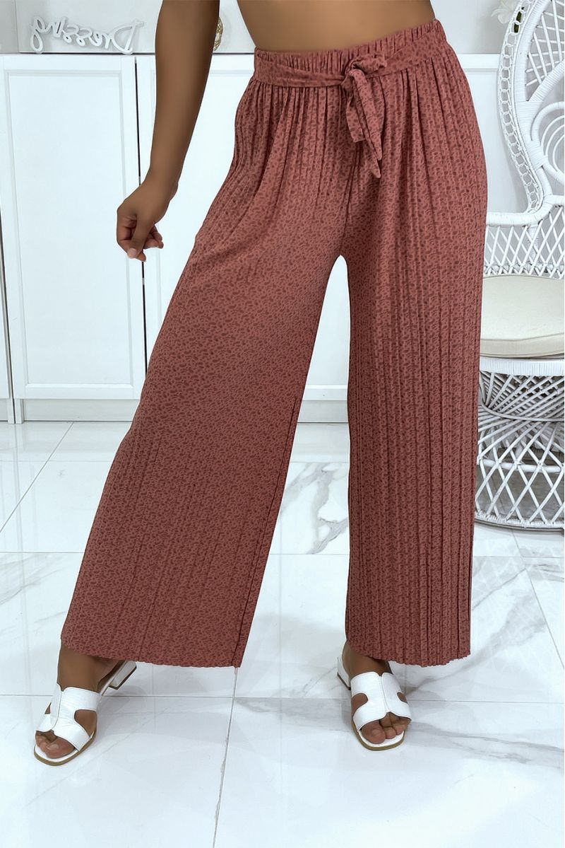 Coral pleated palazzo pants with pretty pattern - 1