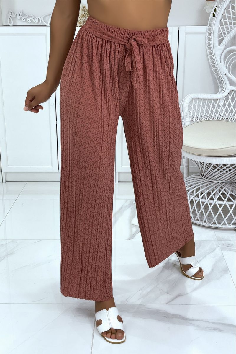 Coral pleated palazzo pants with pretty pattern - 2