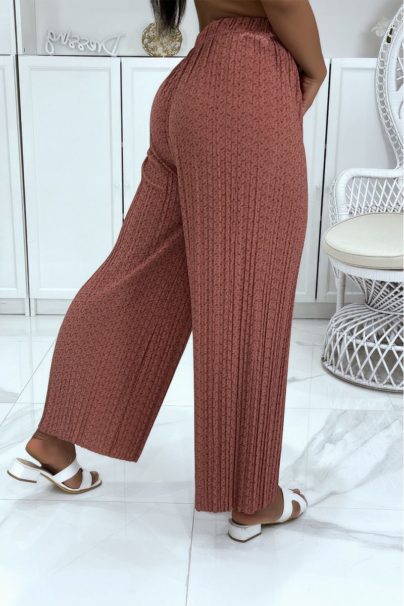 Coral pleated palazzo pants with pretty pattern - 3