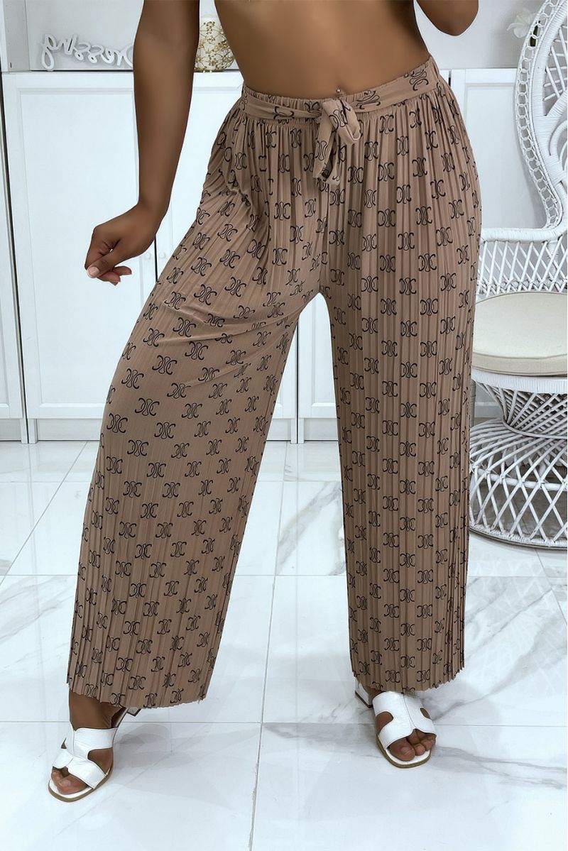 Fluid taupe pants with chic print - 1