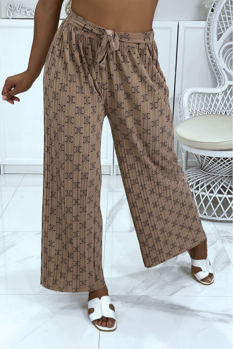 Fluid taupe pants with chic print - 2