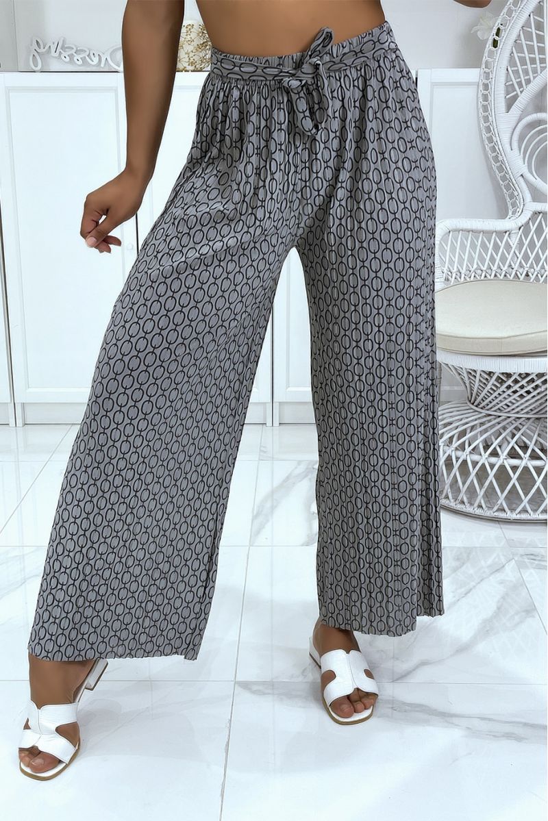 Gray palazzo pants with pattern - 1