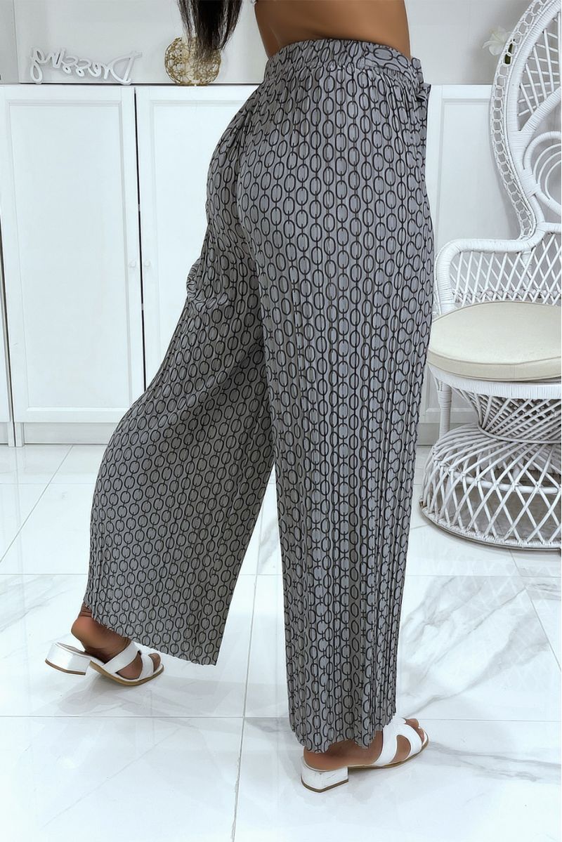 Gray palazzo pants with pattern - 4