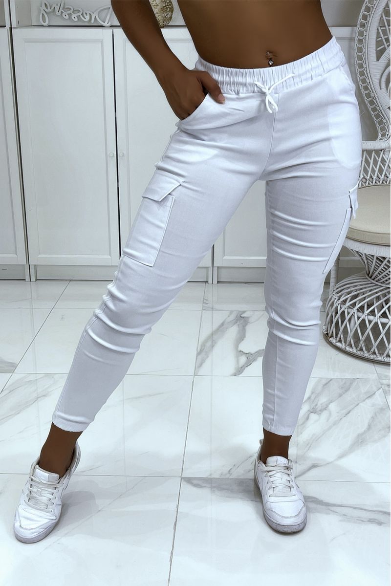 White jeggings with white stripes and pockets - 1