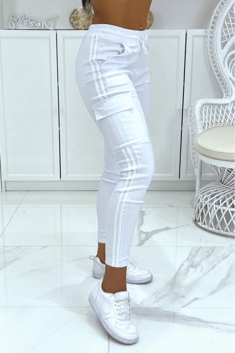 White jeggings with white stripes and pockets - 2