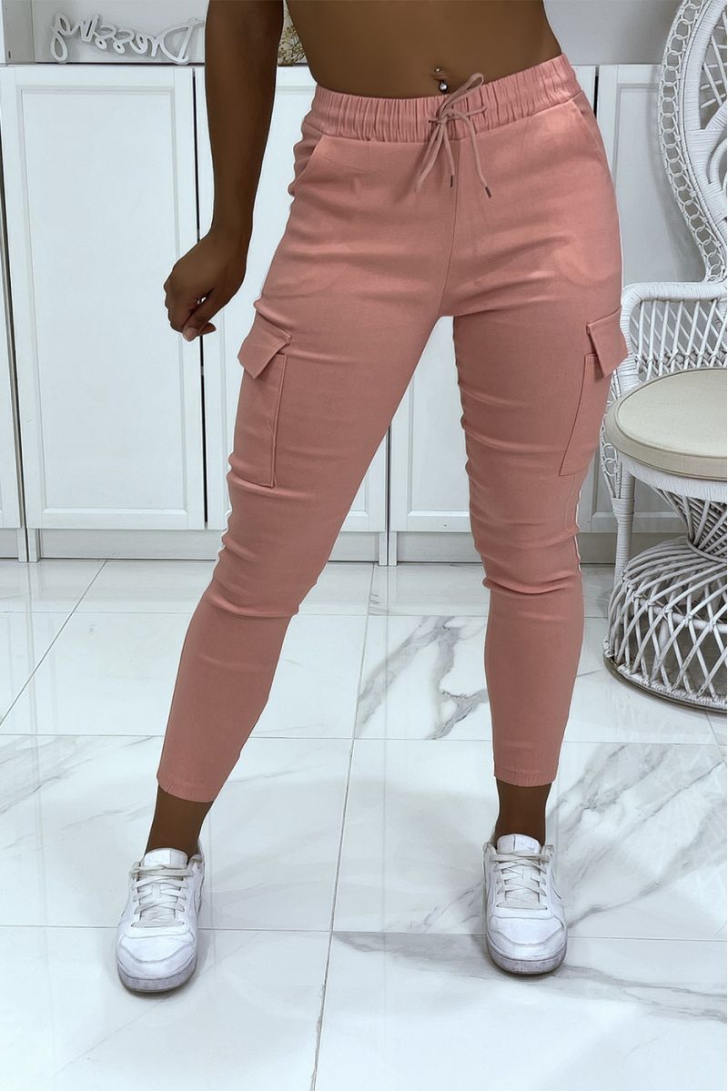 Pink jeggings with white stripes and pockets - 1