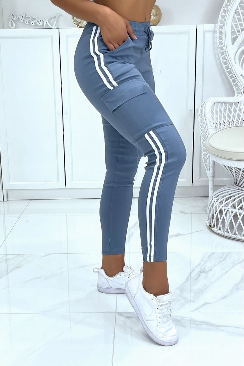 Blue jeggings with white stripes and pockets - 1