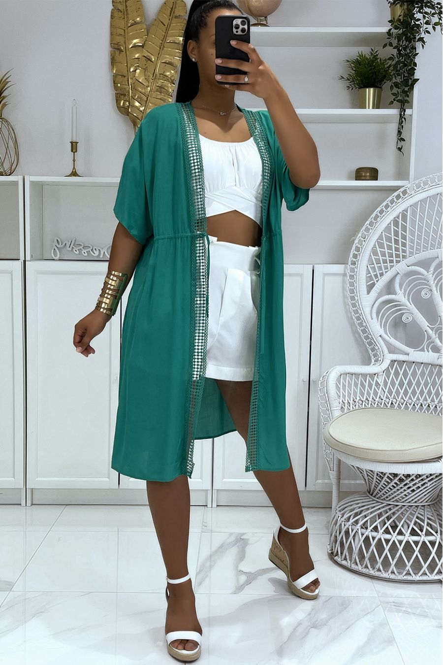 Short-sleeved green kimono - 2