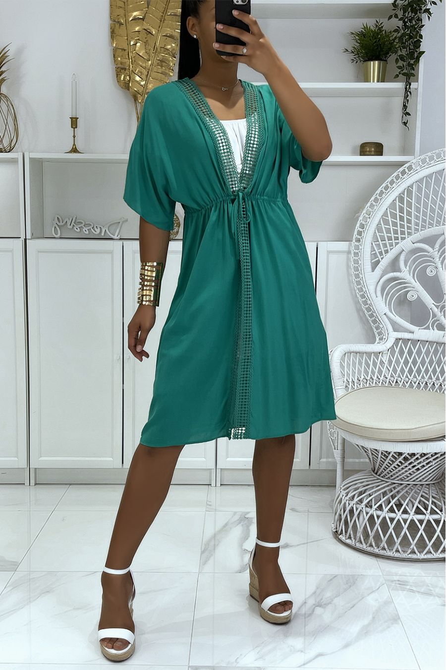 Short-sleeved green kimono - 5