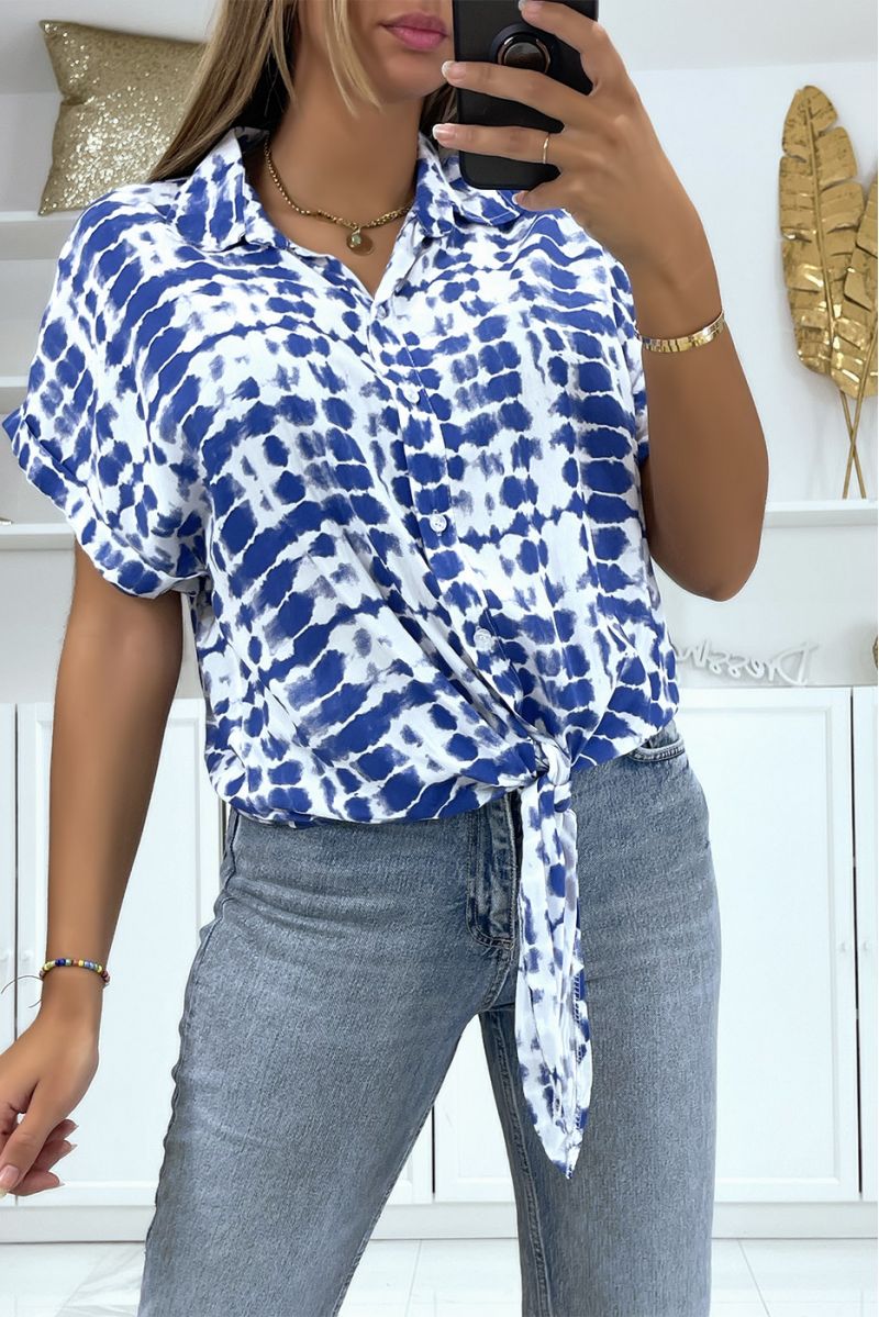 Short-sleeved royal pattern shirt with bow - 1