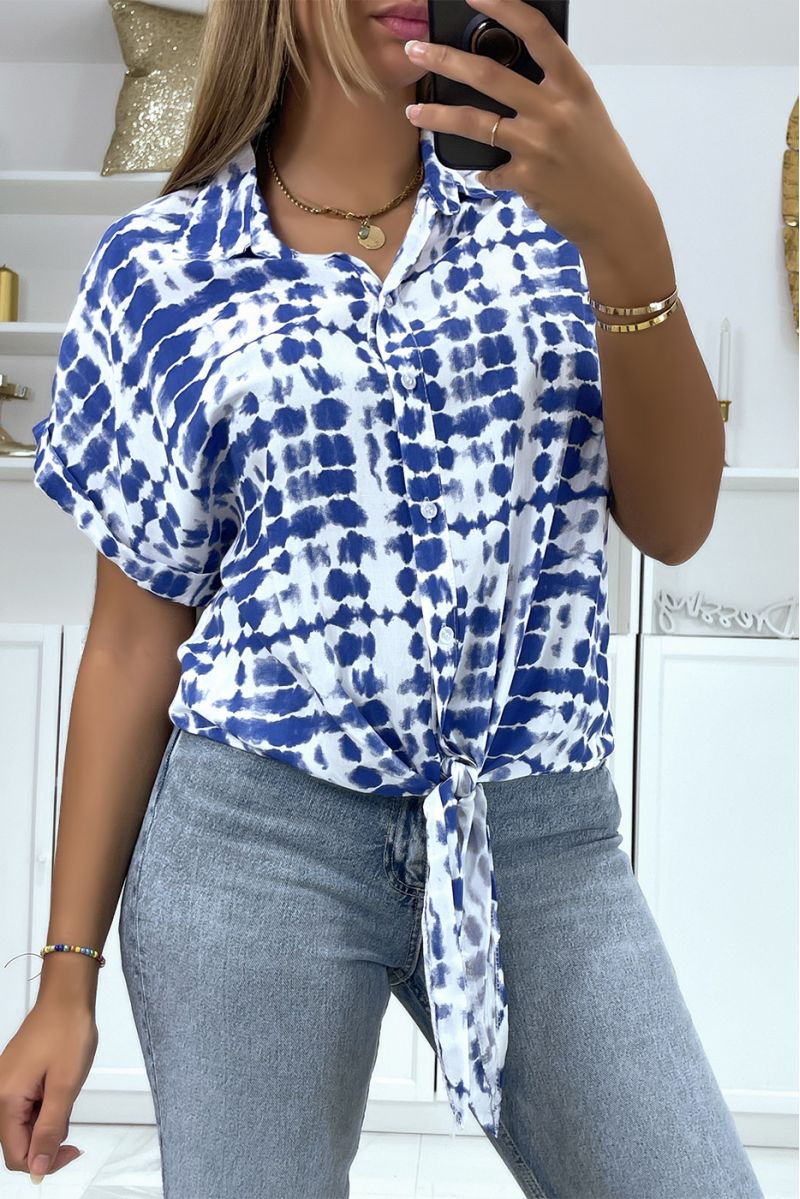 Short-sleeved royal pattern shirt with bow - 2