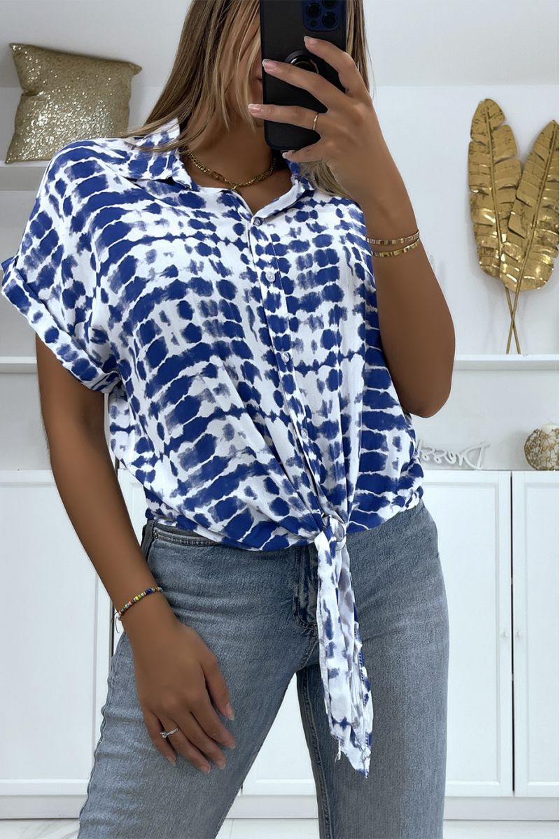 Short-sleeved royal pattern shirt with bow - 3