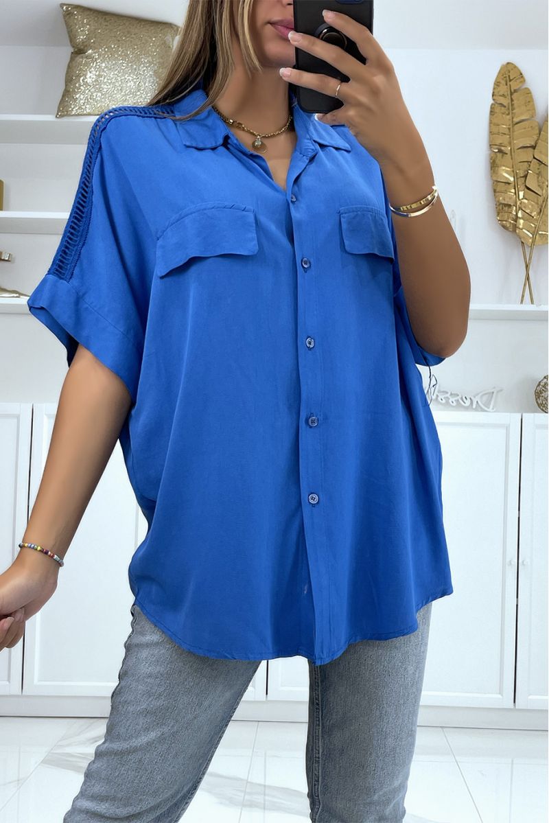 Royal oversize shirt with embroidery on the shoulders - 1
